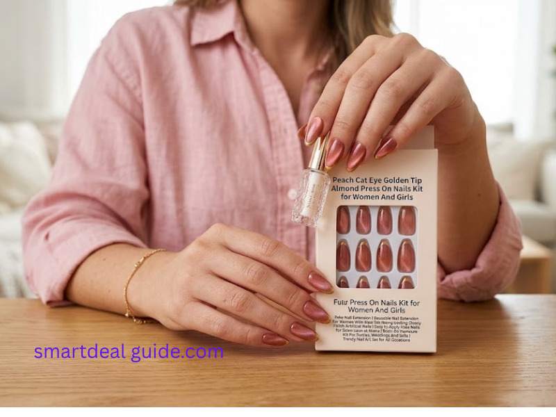 Nakhoon Peach Cat Eye Golden Tip Almond Press On Nails Review2026